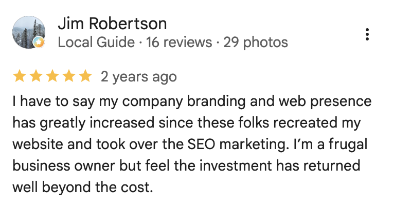 Jim Robertson's 5 star Google review for Semc3 Marketing Agency