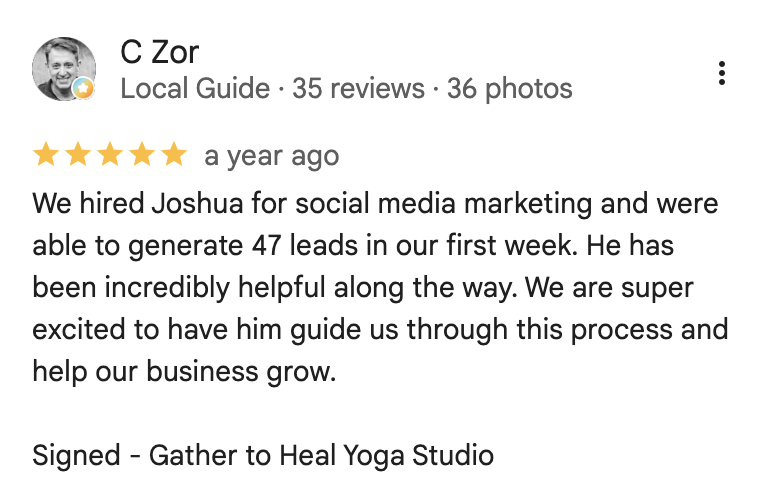C Zor's 5 star Google review for Semc3 Marketing Agency